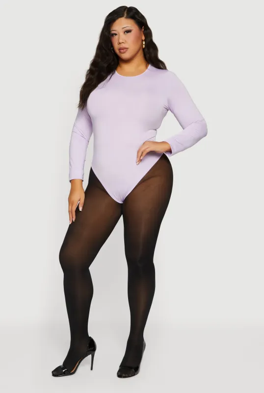 Plus Size Long Sleeve Solid Crew Neck Bodysuit sold by Rainbow
