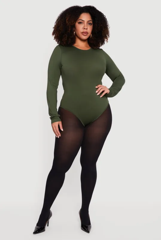Plus Size Long Sleeve Solid Crew Neck Bodysuit sold by Rainbow