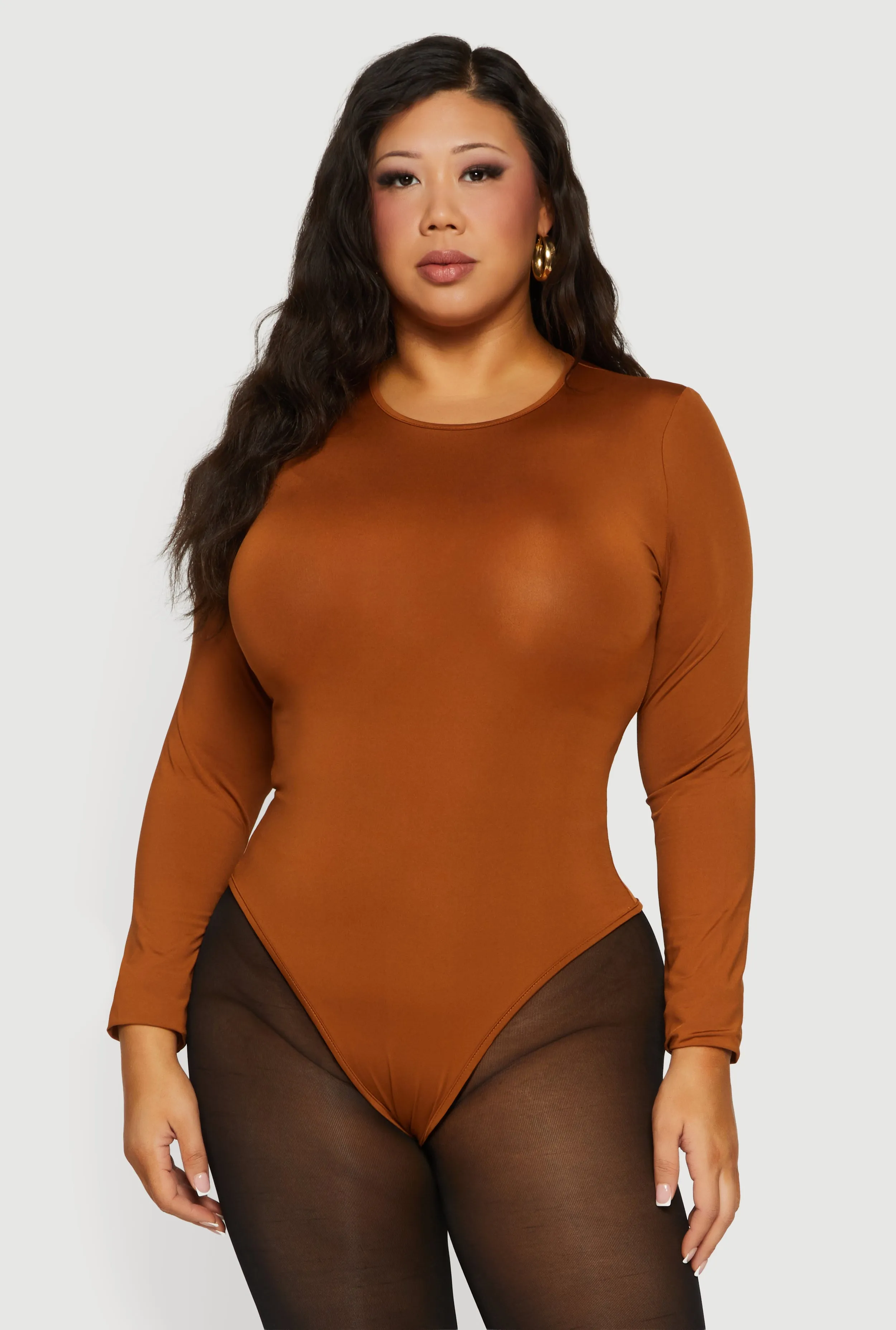 Plus Size Long Sleeve Solid Crew Neck Bodysuit sold by Rainbow product image thumbnail 2