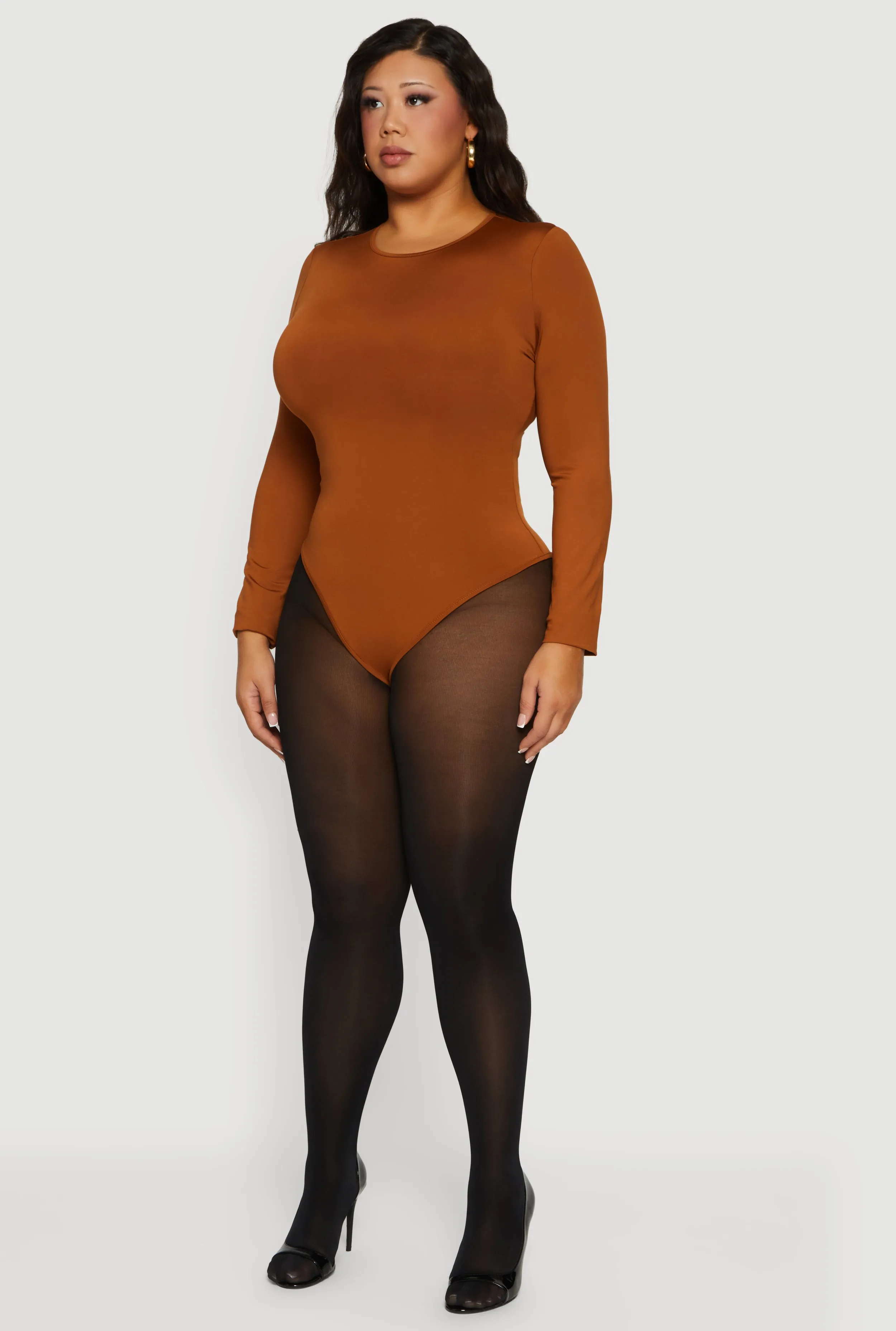 Plus Size Long Sleeve Solid Crew Neck Bodysuit sold by Rainbow product image thumbnail 3