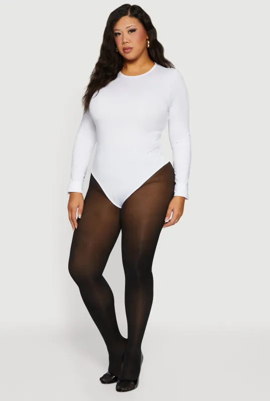 Plus Size Long Sleeve Solid Crew Neck Bodysuit sold by Rainbow
