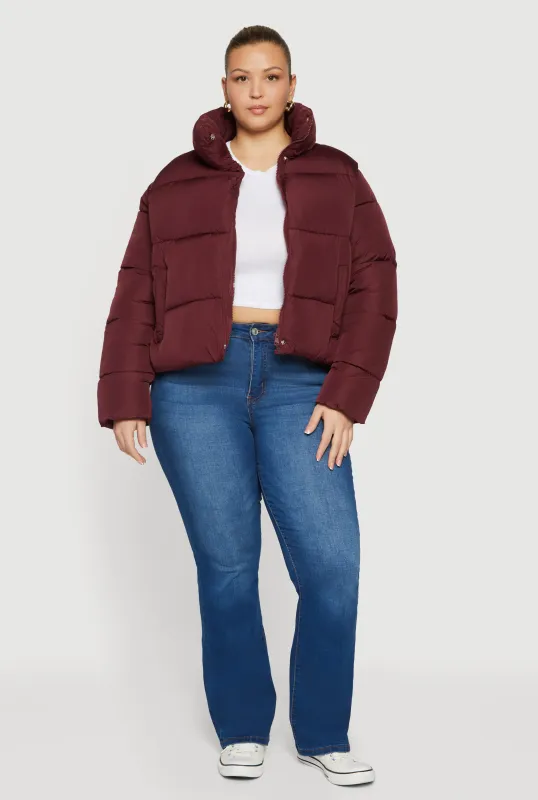 Plus Size Almost Famous Mock Neck Puffer Jacket sold by Rainbow