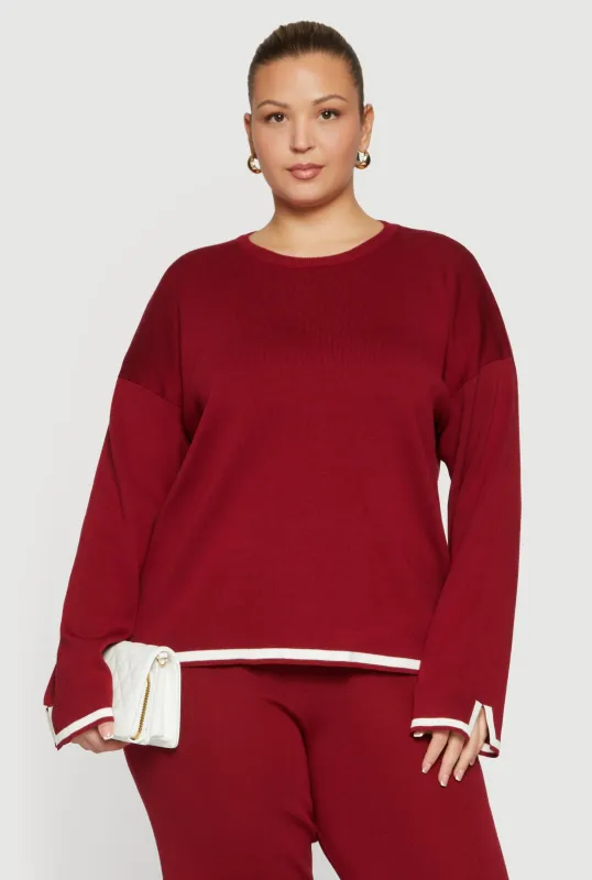 Plus Size Long Sleeve Contrast Trim Sweater made by Daisy