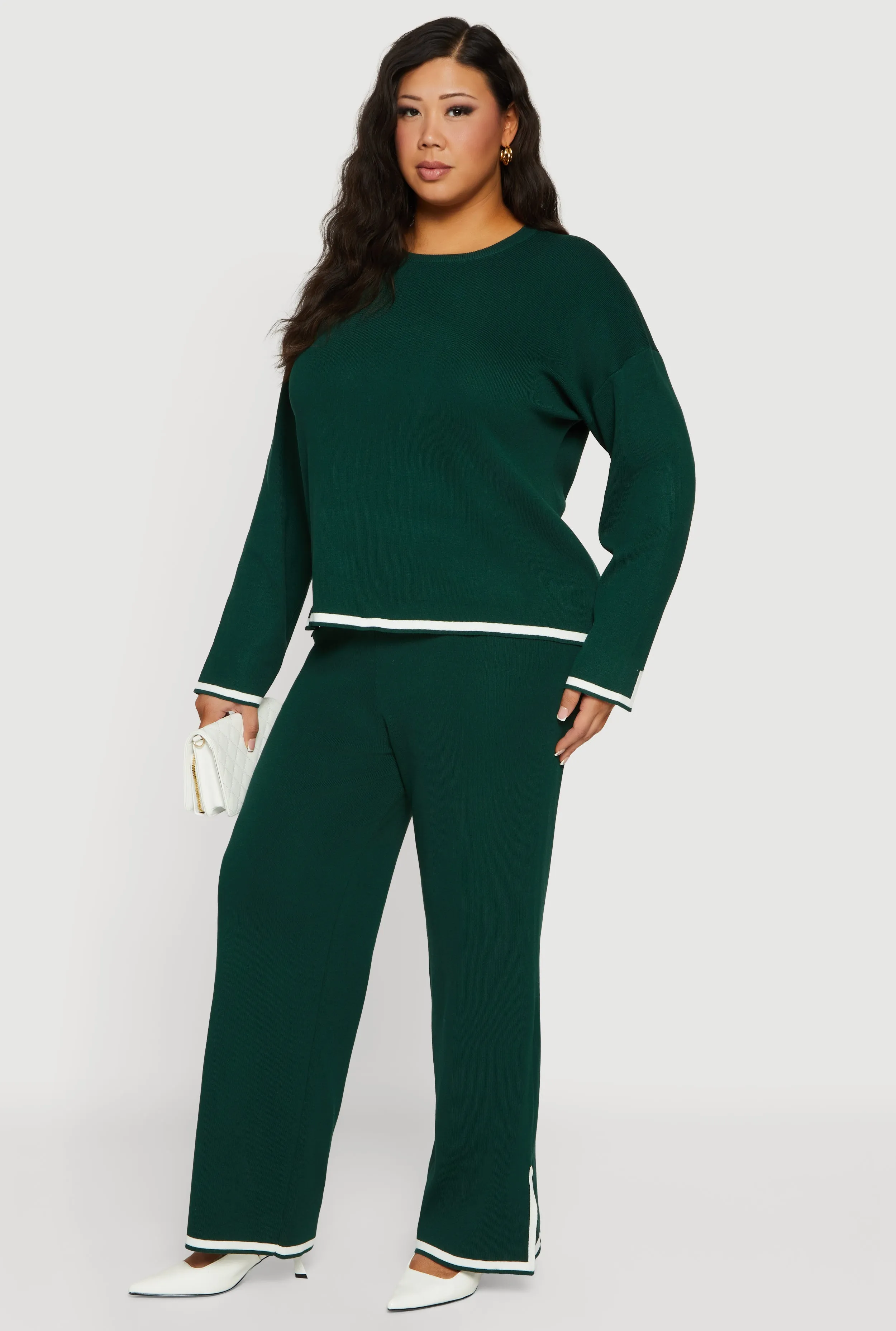 Plus Size High Waisted Wide Leg Pants with Contrast Trim sold by Rainbow product image thumbnail 2