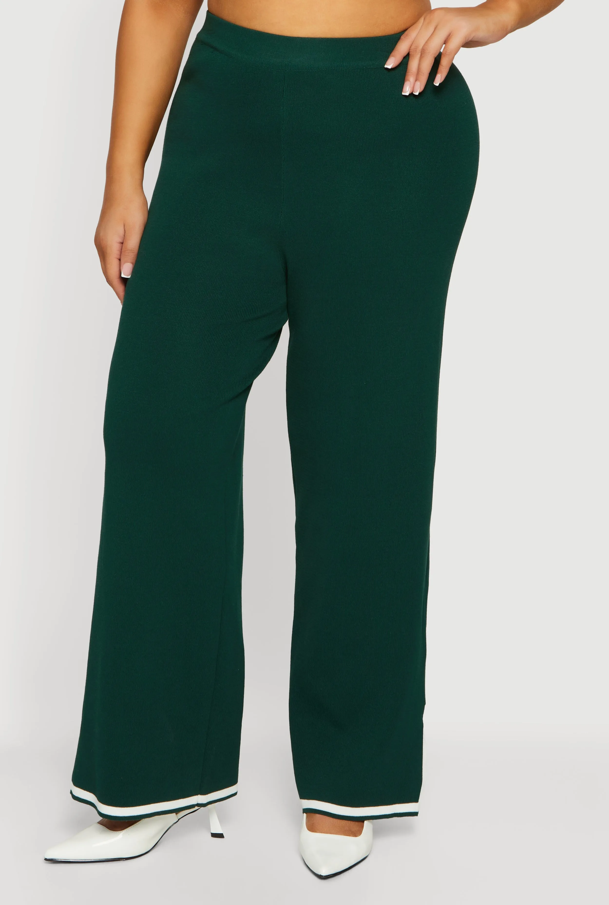 Plus Size High Waisted Wide Leg Pants with Contrast Trim sold by Rainbow product image thumbnail 3