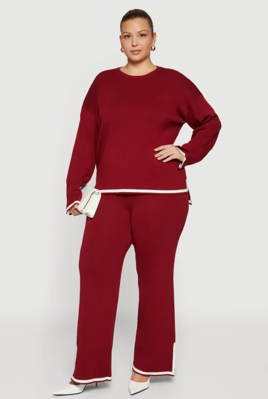 Plus Size High Waisted Wide Leg Pants with Contrast Trim sold by Rainbow