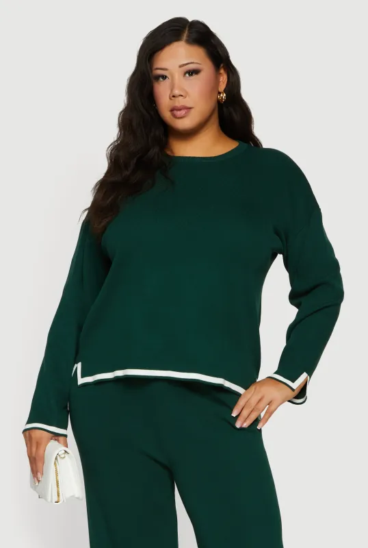 Plus Size Long Sleeve Contrast Trim Sweater made by Daisy