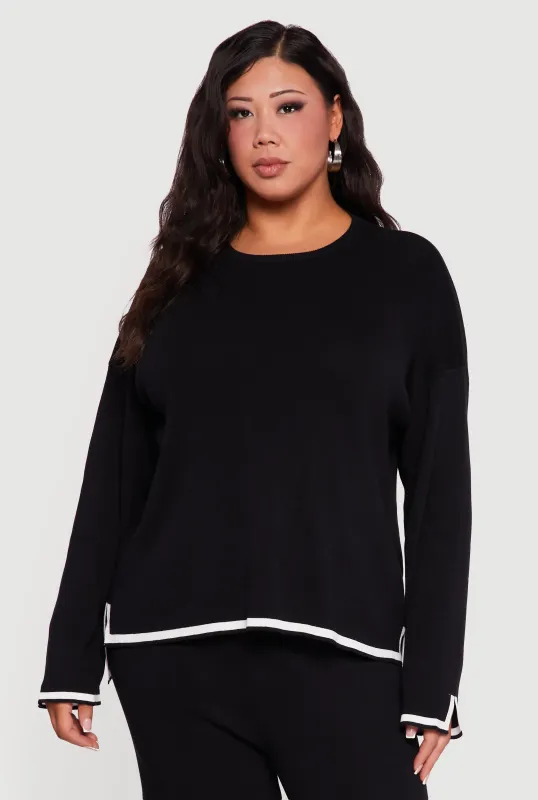 Plus Size Long Sleeve Contrast Trim Sweater sold by Rainbow