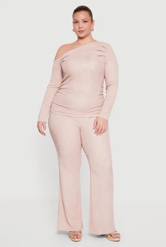 Plus Size High Waisted Boot Cut Textured Knit Pants sold by Rainbow