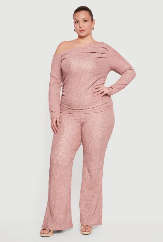 Plus Size High Waisted Boot Cut Textured Knit Pants sold by Rainbow