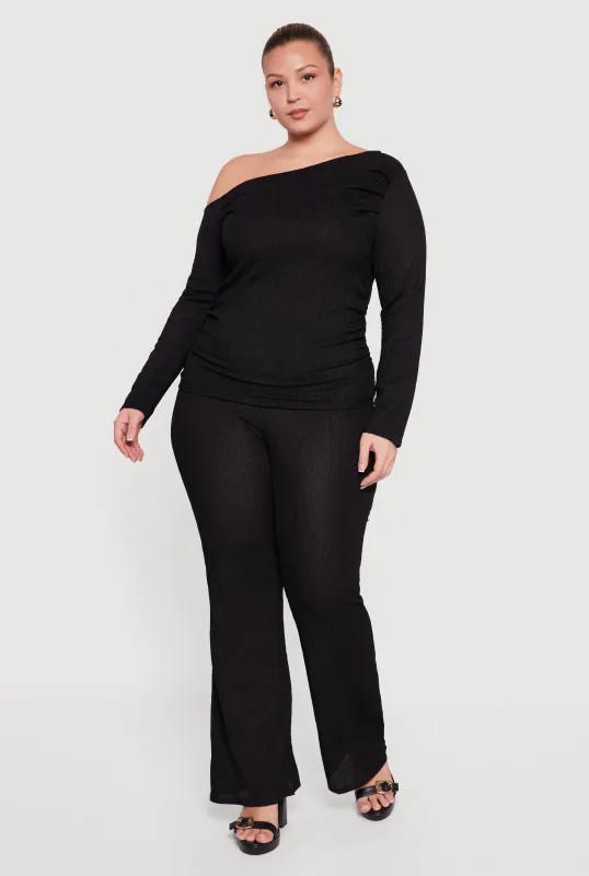 Plus Size High Waisted Boot Cut Textured Knit Pants sold by Rainbow