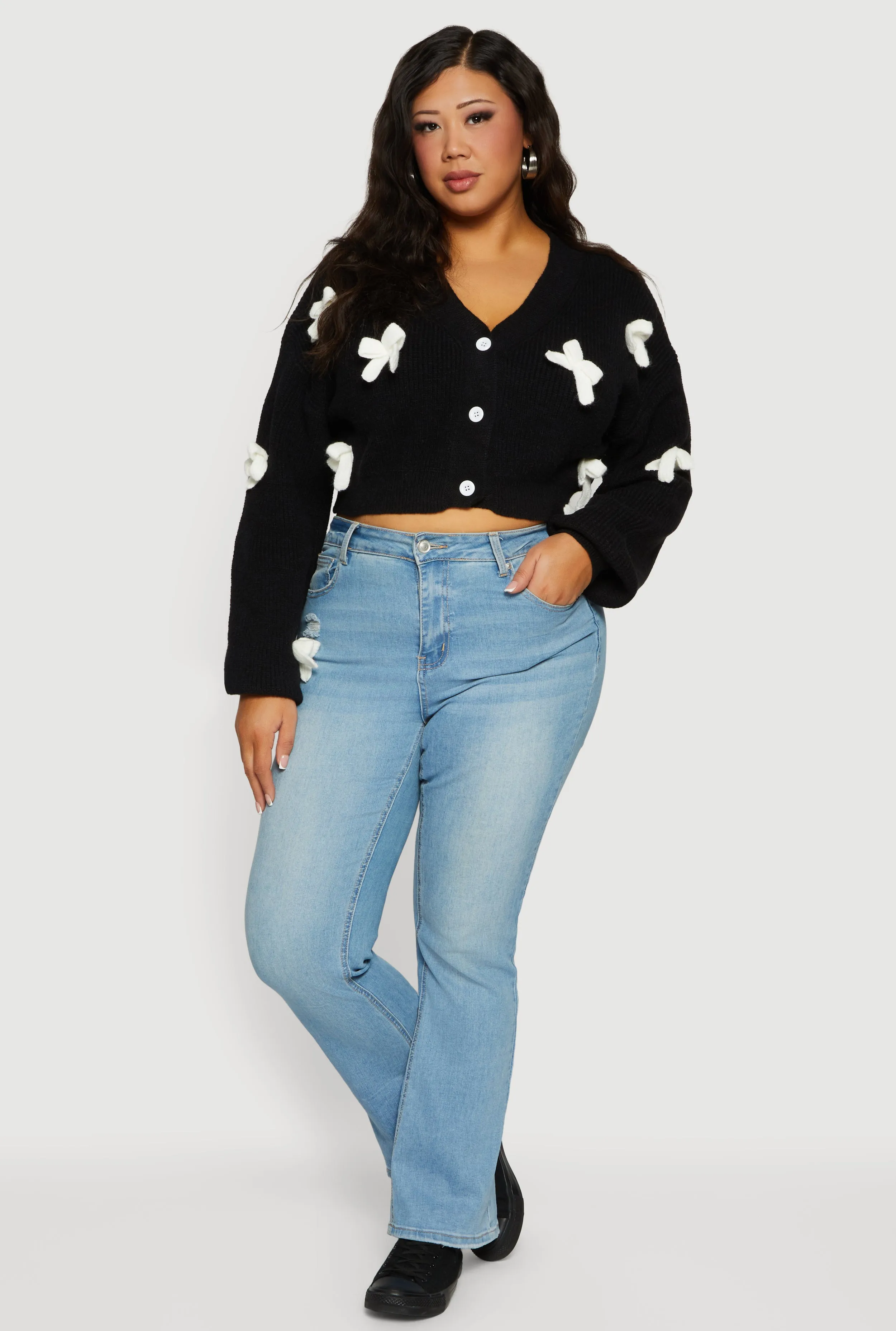 Plus Size Bow Detail Button Front Cardigan sold by Rainbow product image thumbnail 2