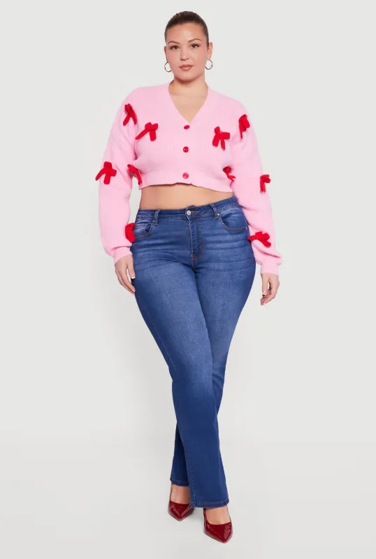 Plus Size Bow Detail Button Front Cardigan sold by Rainbow