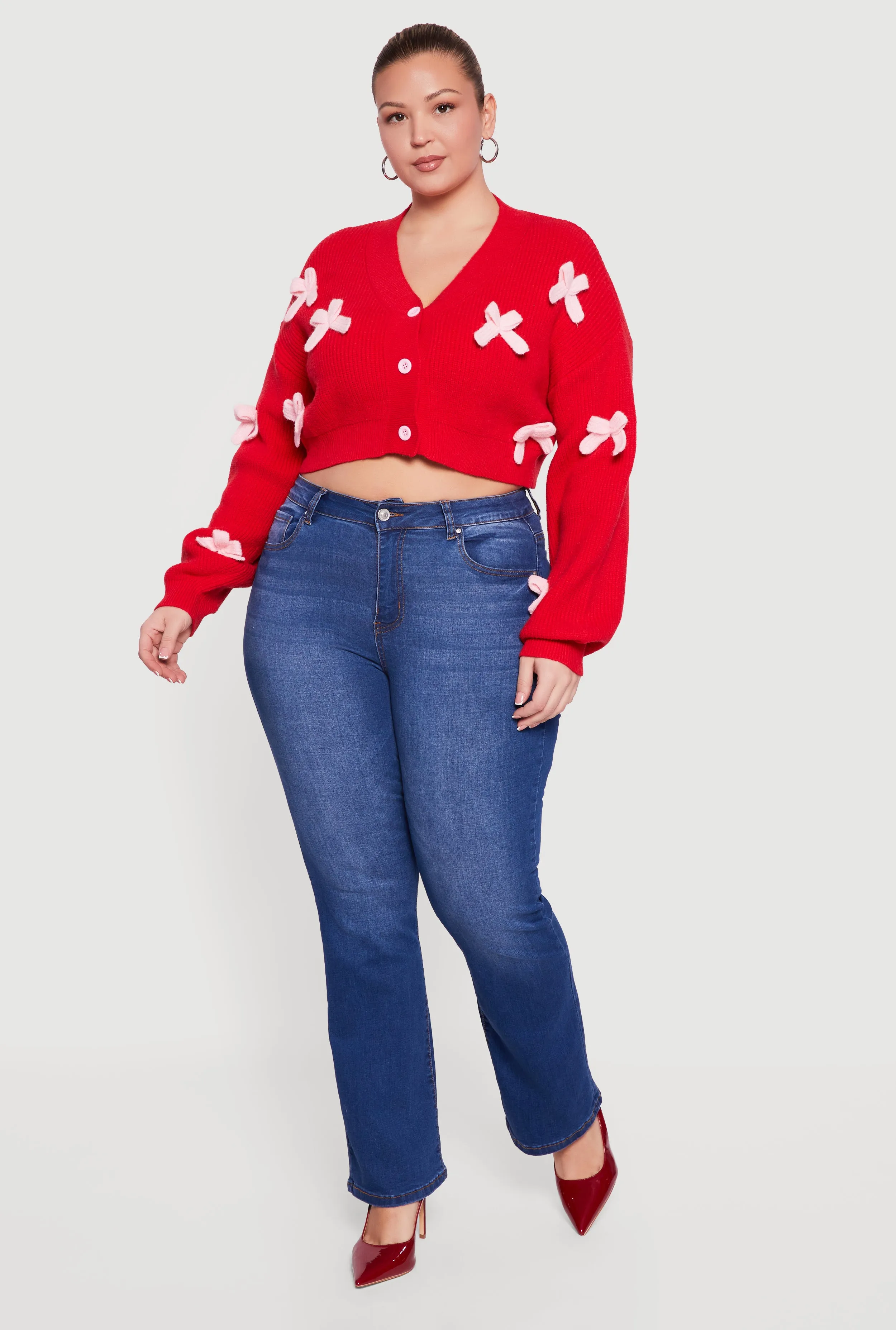 Plus Size Bow Detail Button Front Cardigan sold by Rainbow product image thumbnail 3