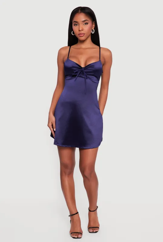 Satin Bow Front V-Neck Mini Dress made by Rainbow