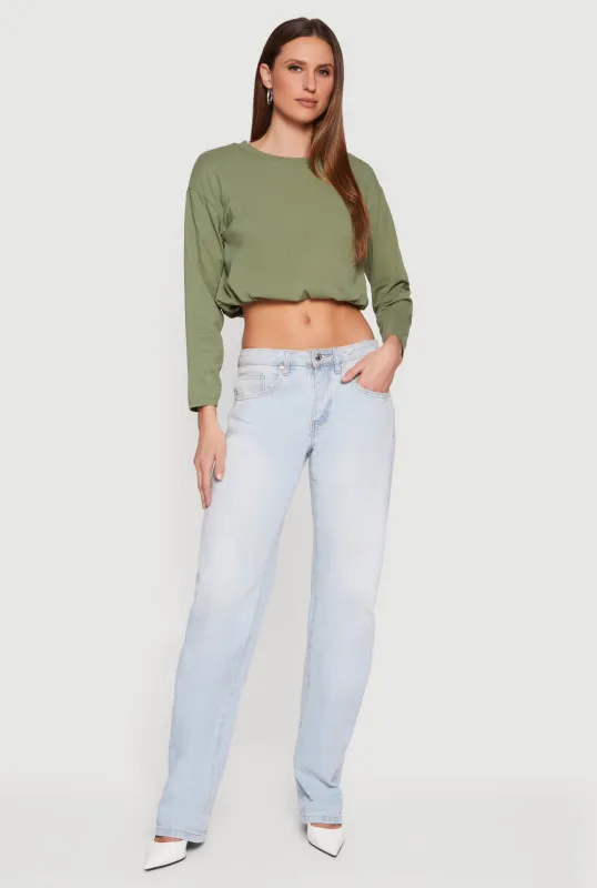 Long Sleeve  Bubble Hem Crop Top sold by Rainbow