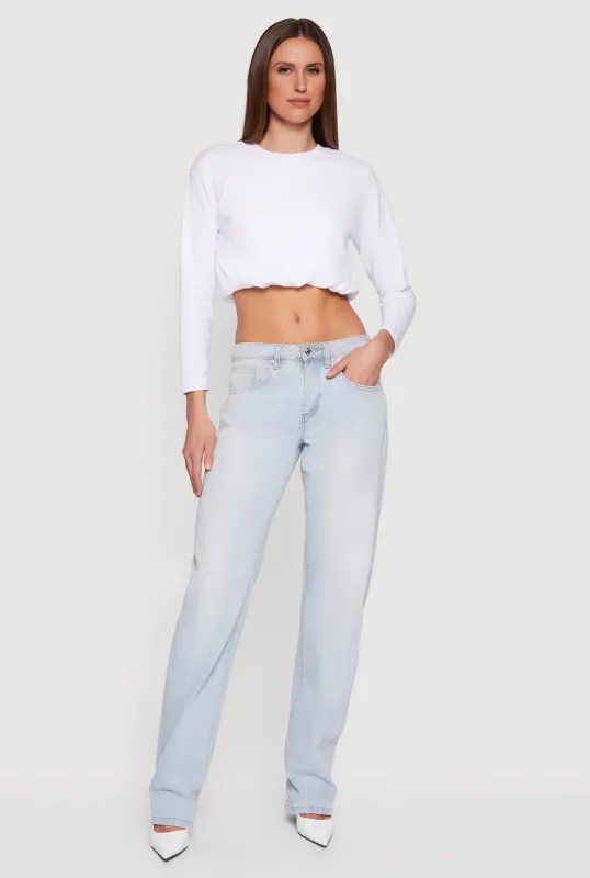 Long Sleeve  Bubble Hem Crop Top sold by Rainbow