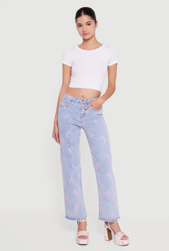 Mid Rise Straight Leg Bow Print Jeans sold by Rainbow