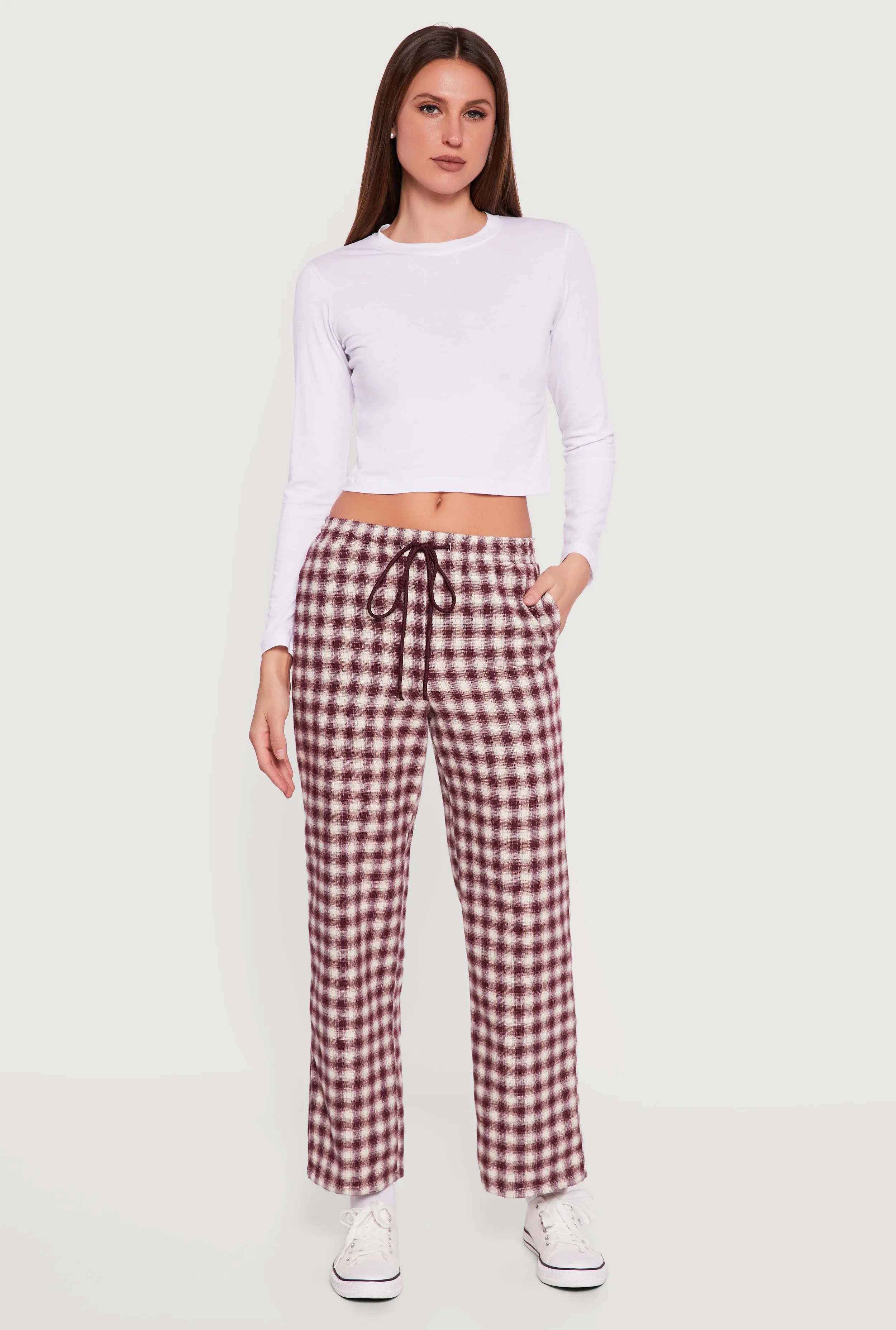 Plaid Flannel Drawstring Waist Wide Leg Pants sold by Rainbow product image thumbnail 2
