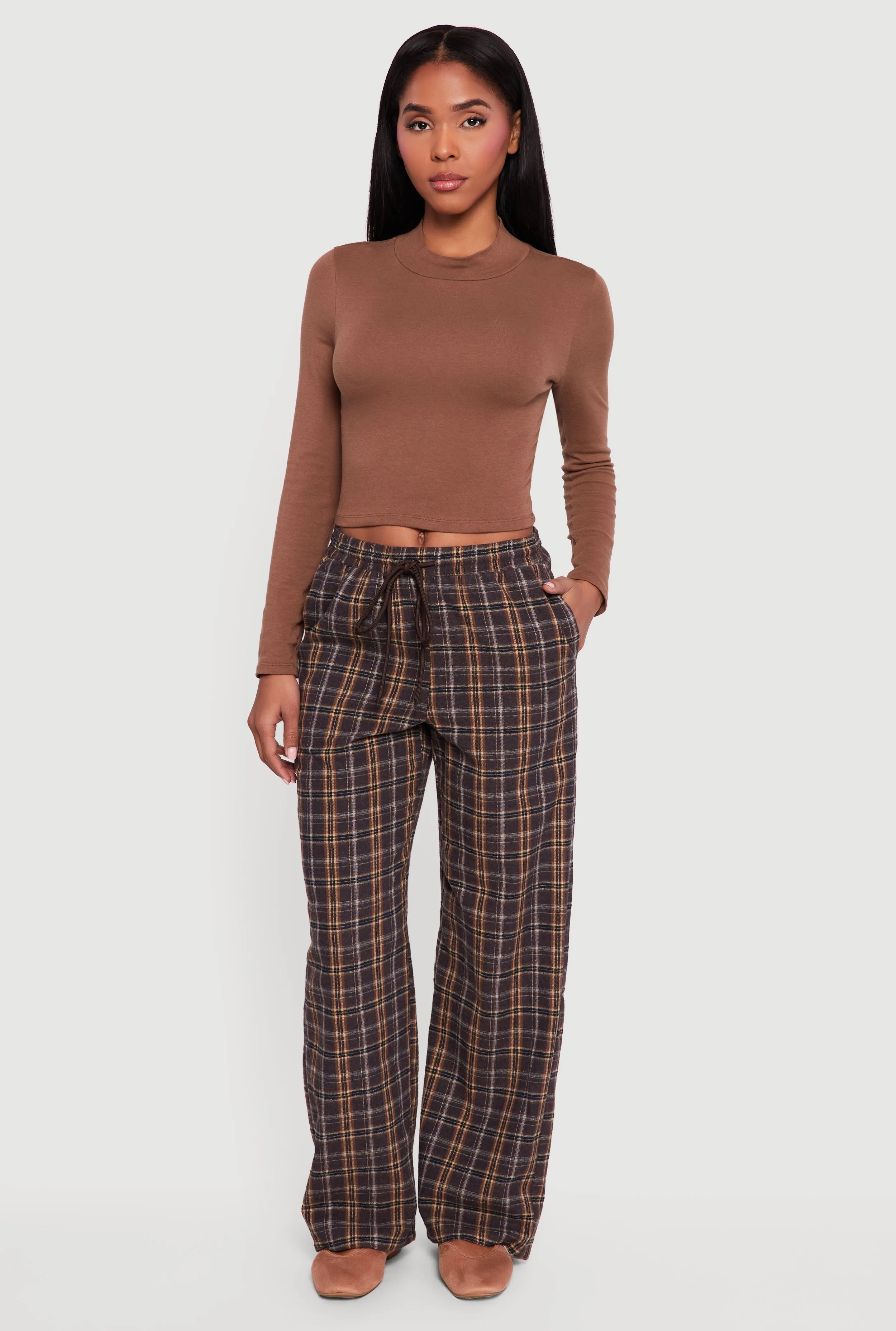 Plaid Flannel Drawstring Waist Wide Leg Pants sold by Rainbow product image thumbnail 3