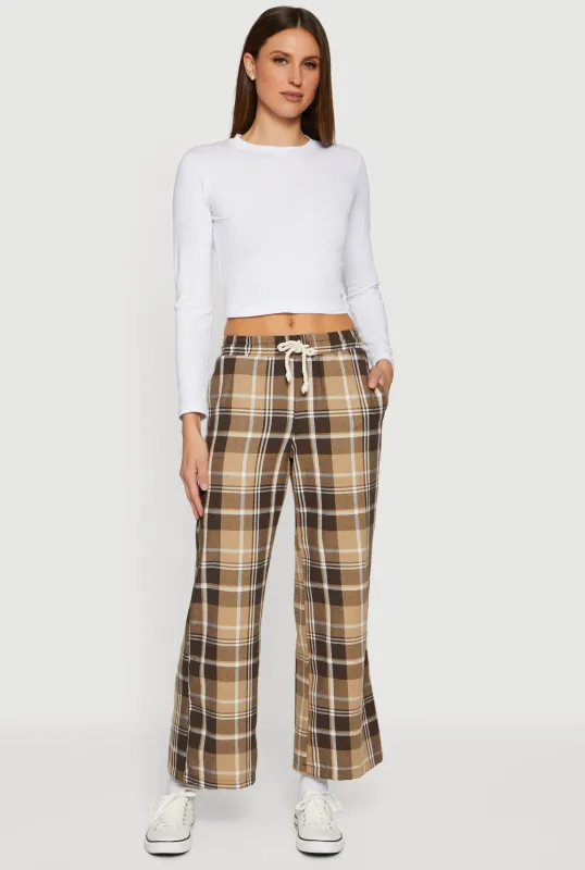 Flannel Drawstring Waist Wide Leg Pants sold by Rainbow