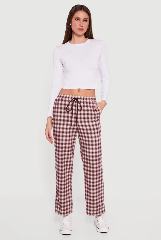 Plaid Flannel Drawstring Waist Wide Leg Pants sold by Rainbow