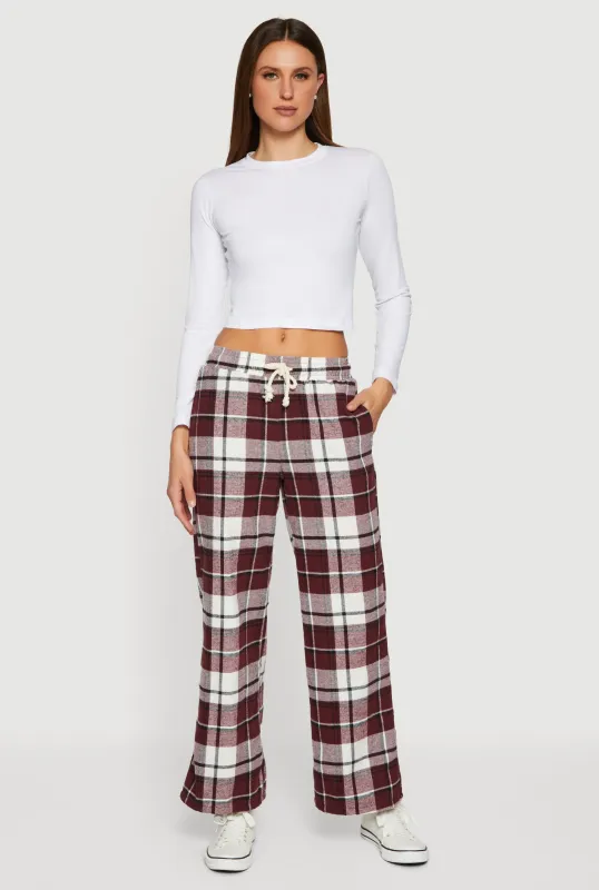 Flannel Drawstring Waist Wide Leg Pants sold by Rainbow