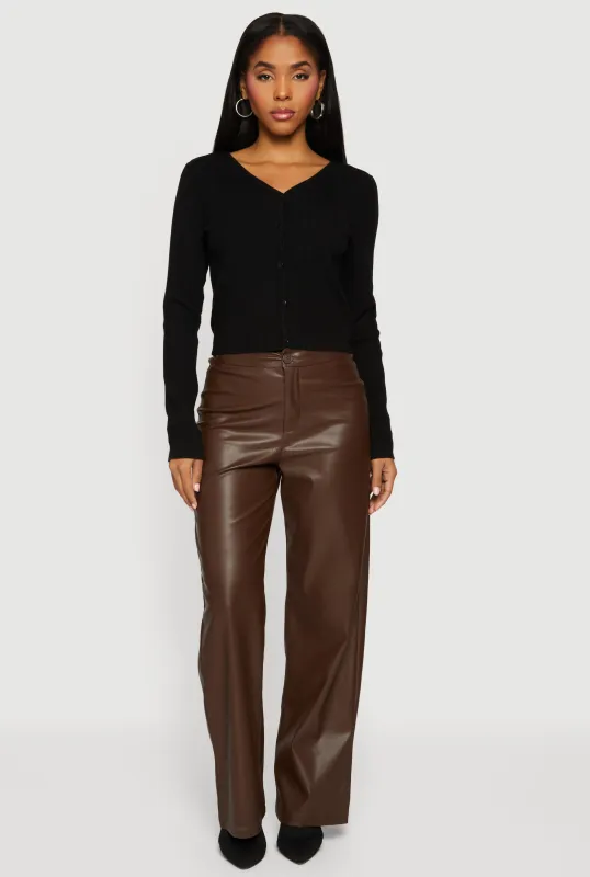 Solid Faux Leather Straight Leg Dress Pants sold by Rainbow