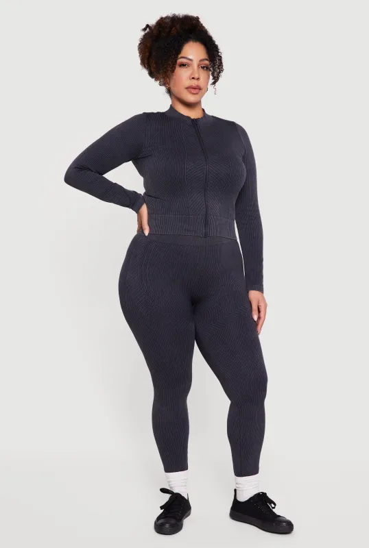 Plus Size Acid Wash Ribbed Knit Seamless Leggings sold by Rainbow