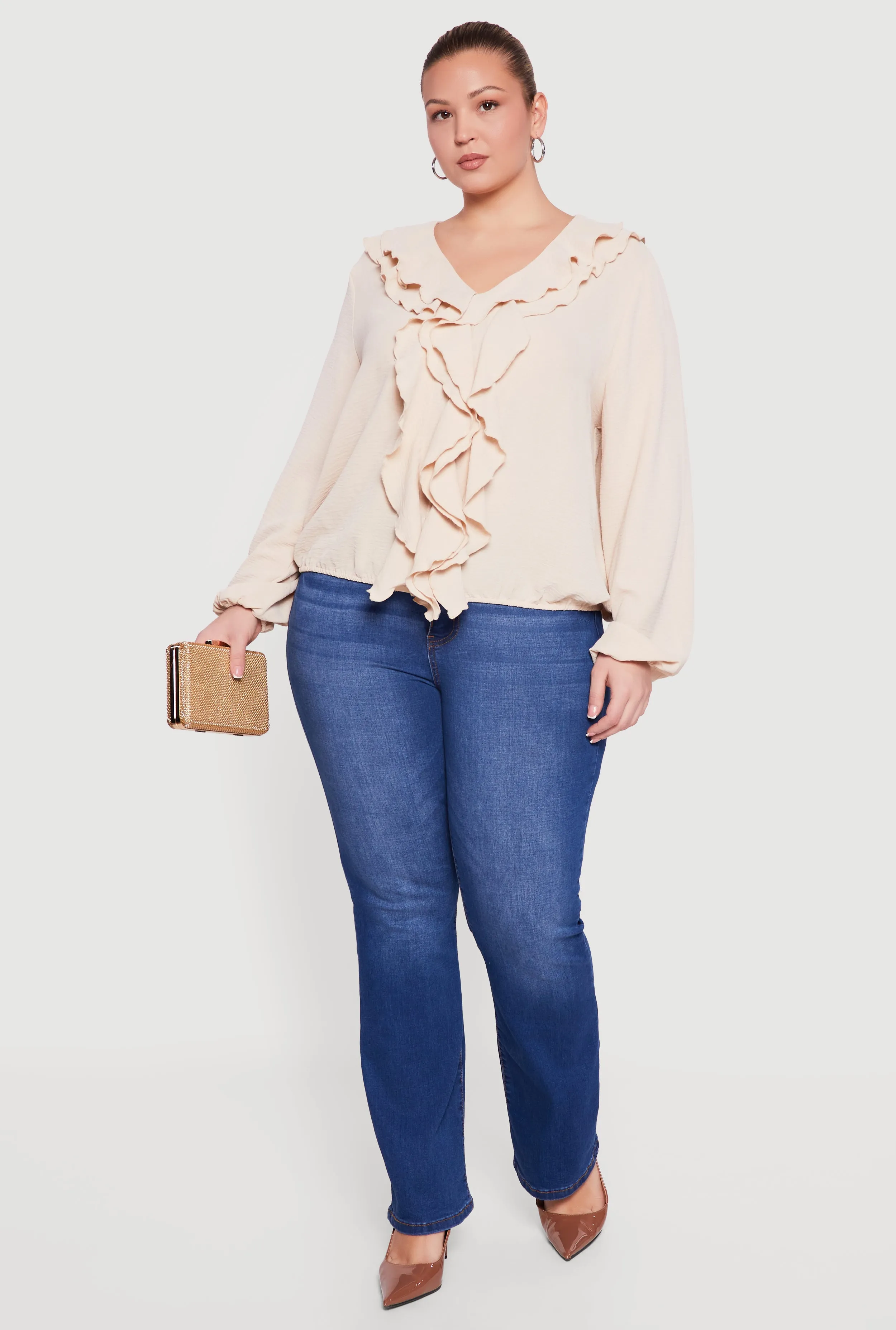 Plus Sized Tiered Ruffle Trim Bubble Sleeve Blouse sold by Rainbow product image thumbnail 2