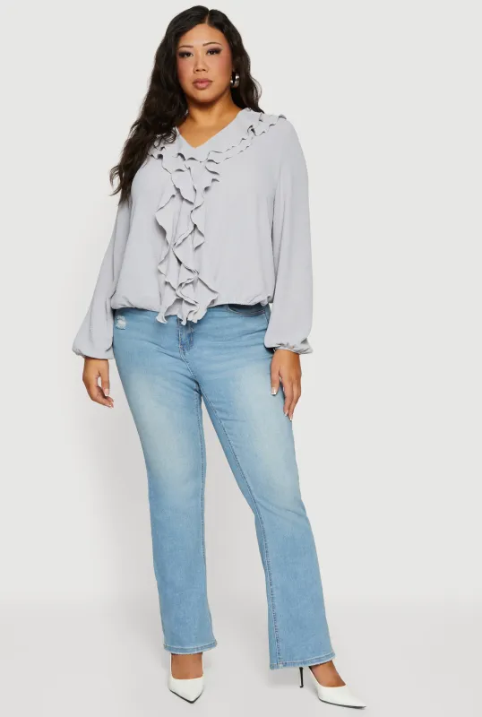 Plus Sized Tiered Ruffle Trim Bubble Sleeve Blouse sold by Rainbow