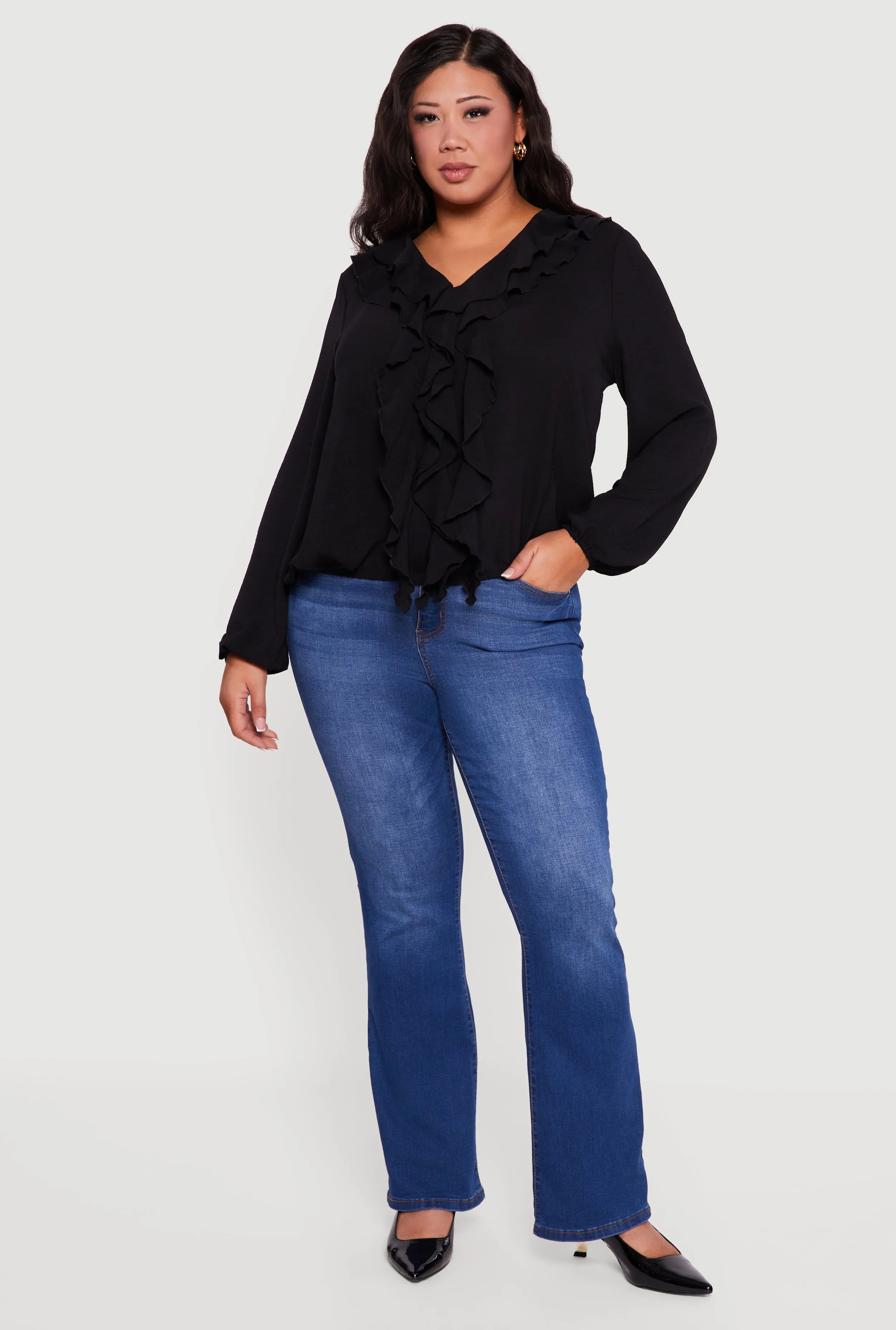 Plus Sized Tiered Ruffle Trim Bubble Sleeve Blouse sold by Rainbow product image thumbnail 3