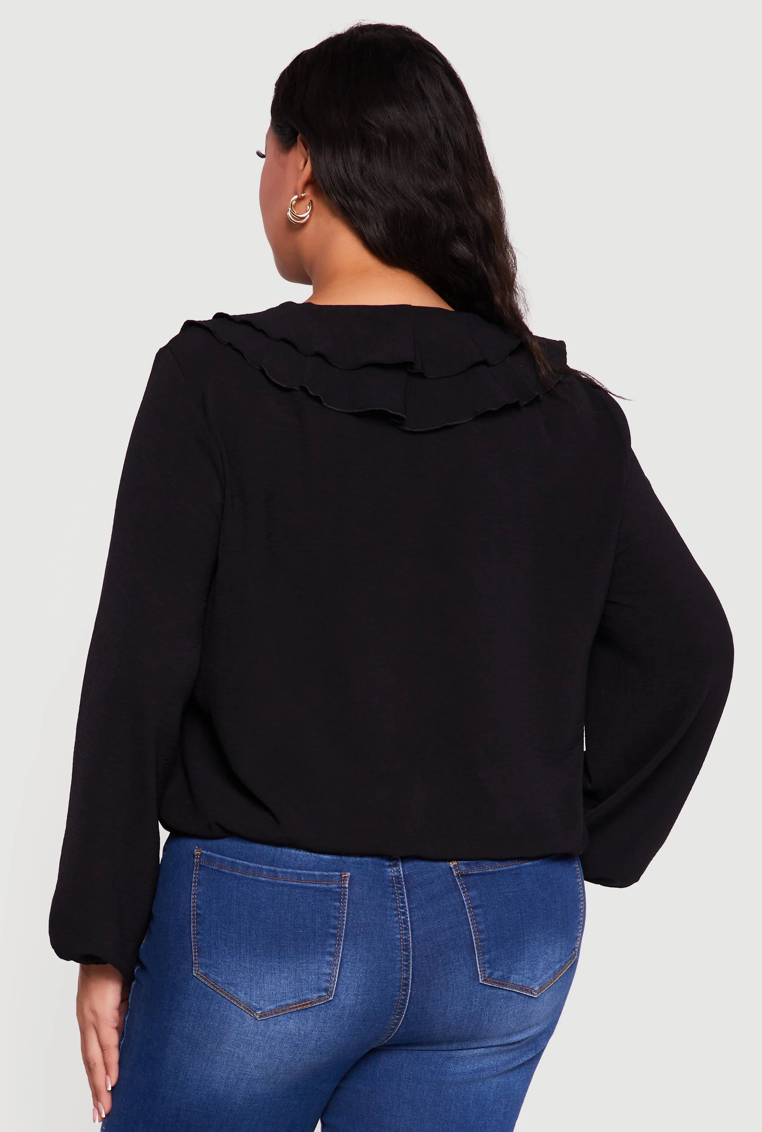 Plus Sized Tiered Ruffle Trim Bubble Sleeve Blouse sold by Rainbow product image thumbnail 5