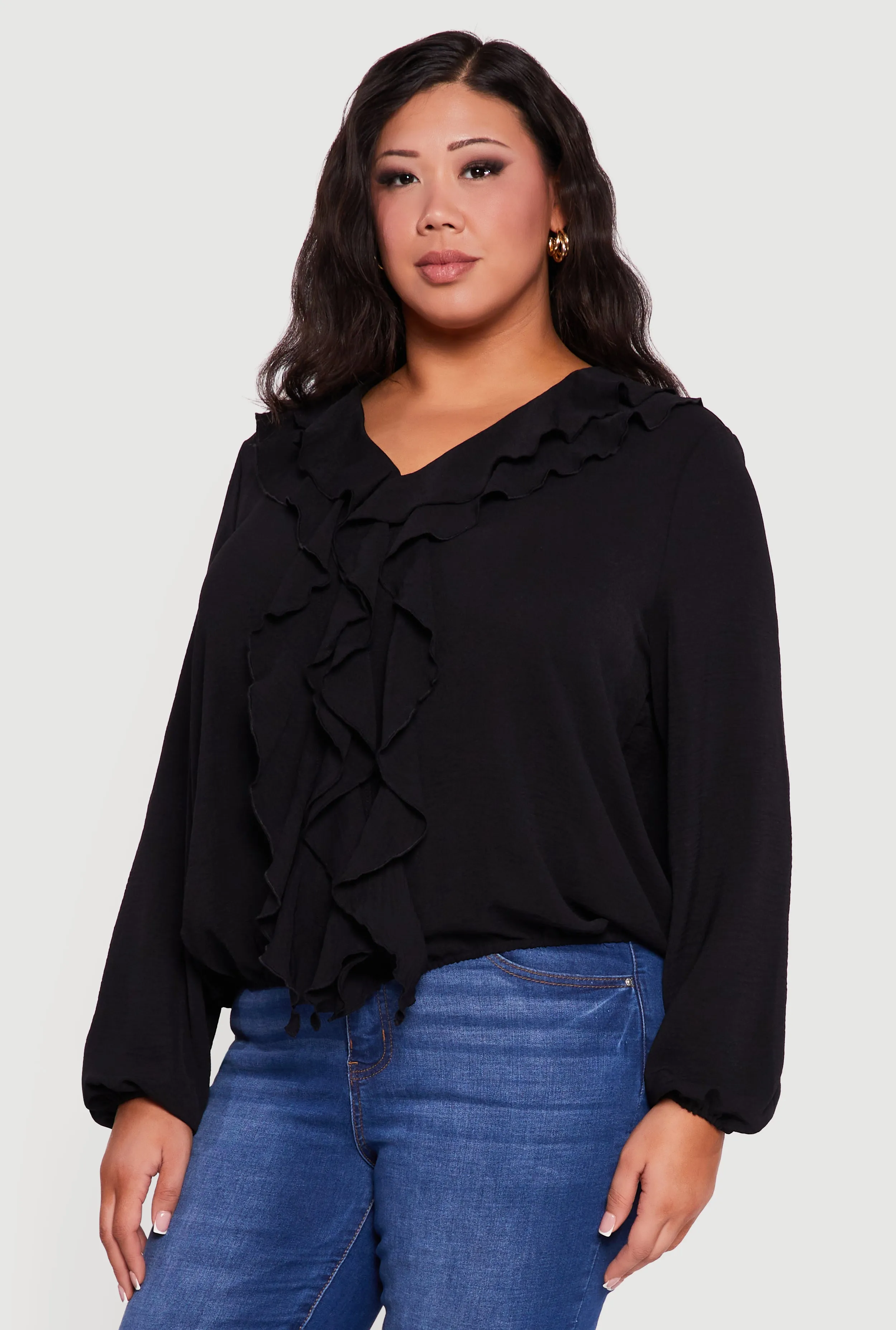 Plus Sized Tiered Ruffle Trim Bubble Sleeve Blouse sold by Rainbow product image thumbnail 2