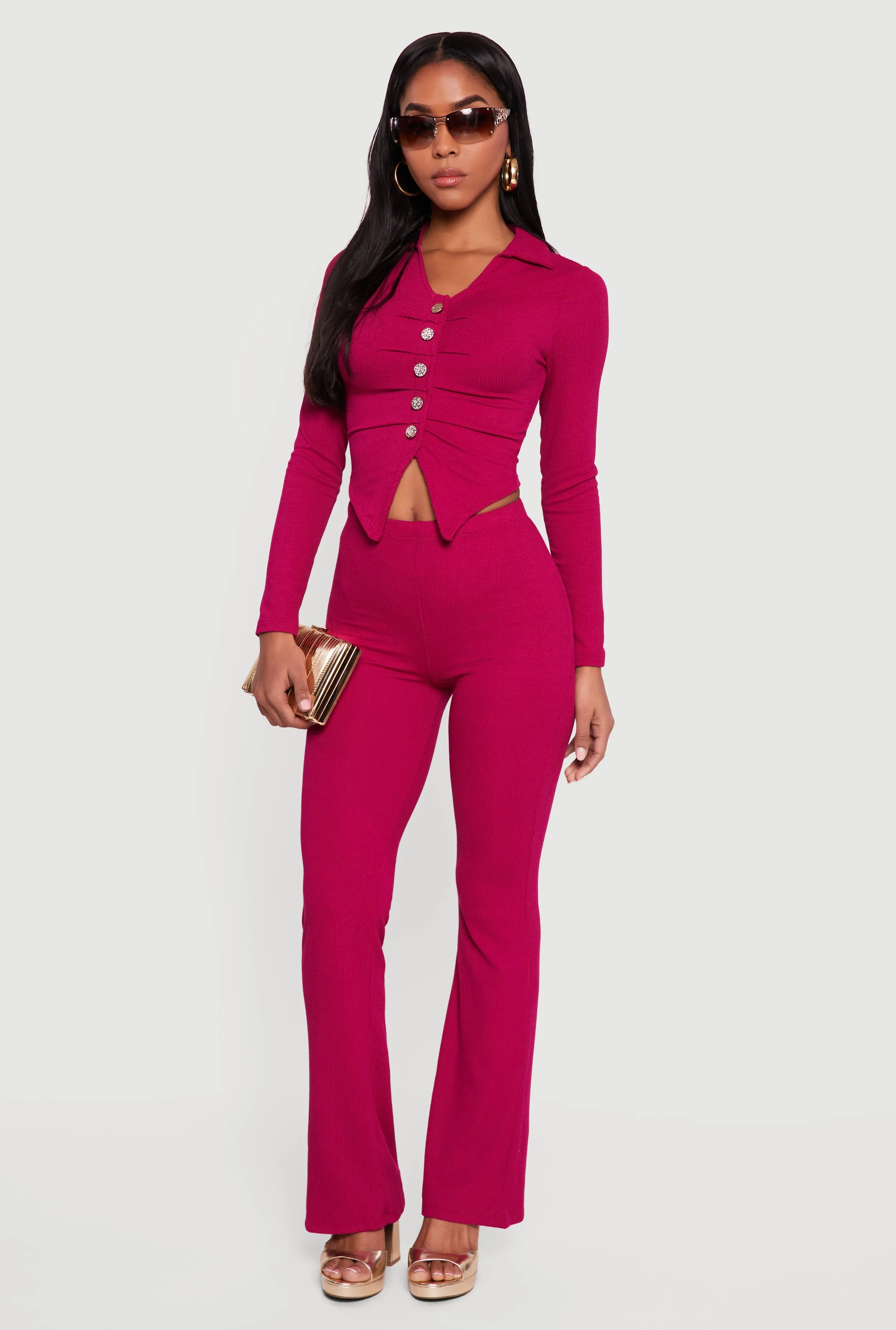 Trendy Ribbed Knit Mid Rise Bootcut Pants sold by Rainbow