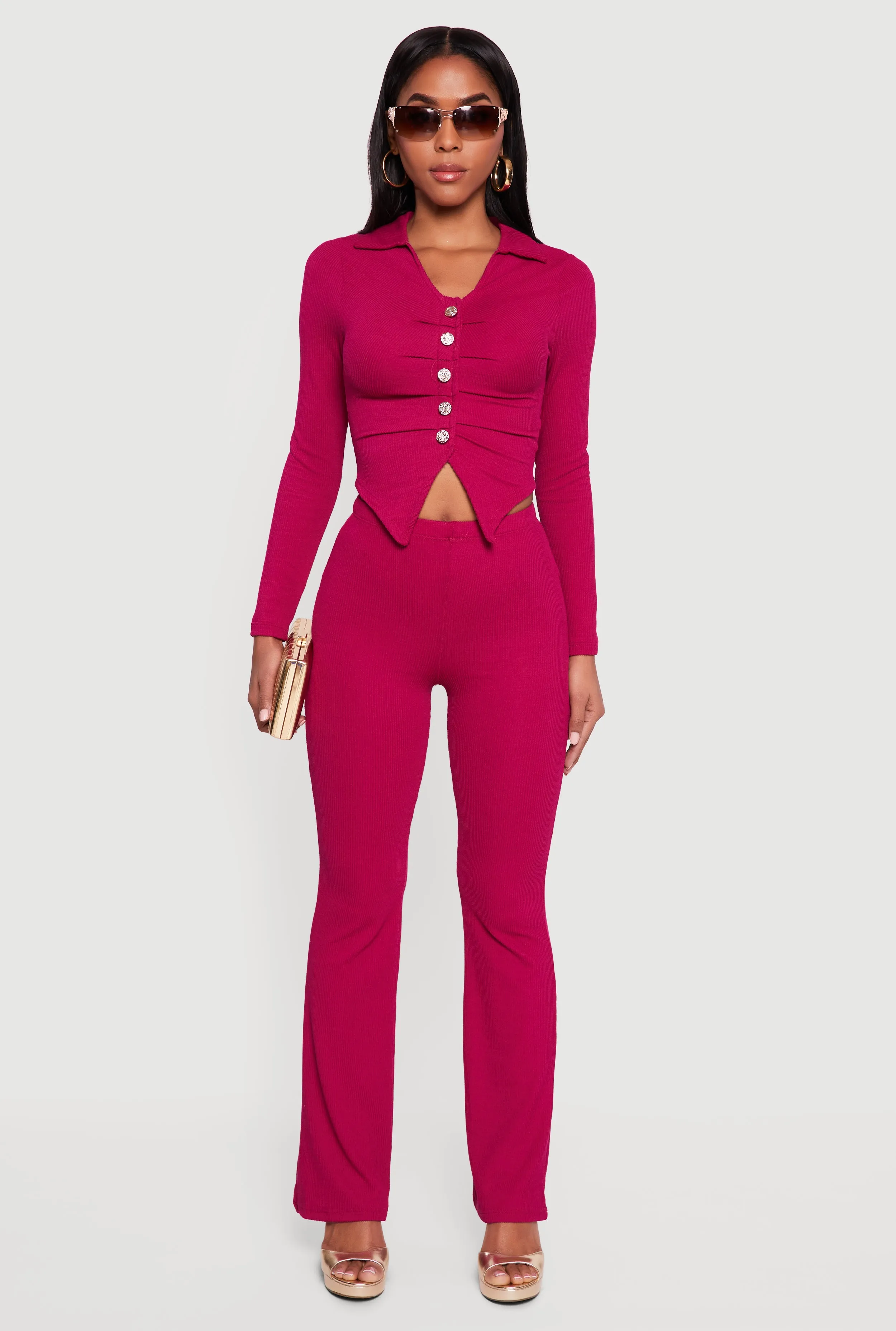 Trendy Ribbed Knit Mid Rise Bootcut Pants sold by Rainbow product image thumbnail 2