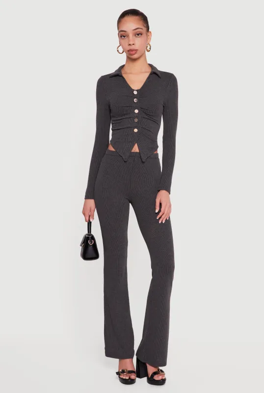 Trendy Ribbed Knit Mid Rise Bootcut Pants sold by Rainbow