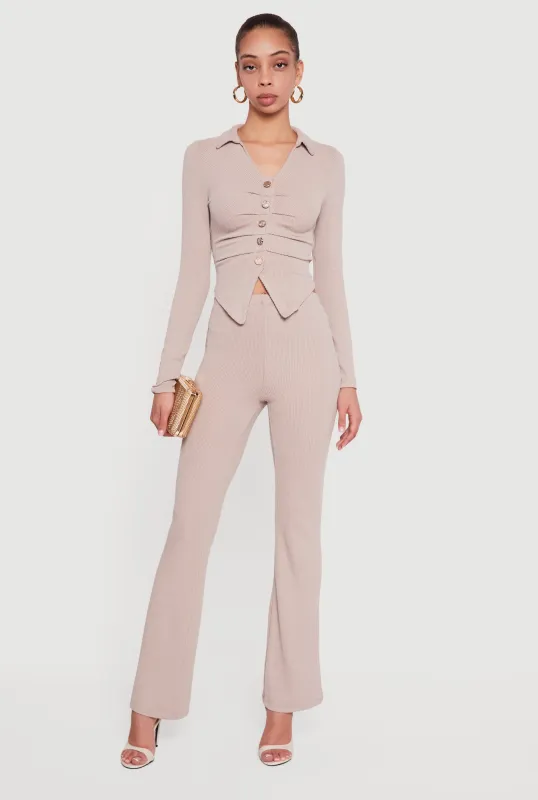 Trendy Ribbed Knit Mid Rise Bootcut Pants sold by Rainbow