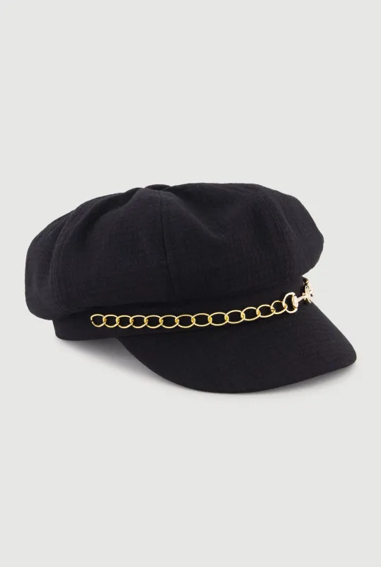 Horsebit Chain Detail Cabbie Hat sold by Rainbow