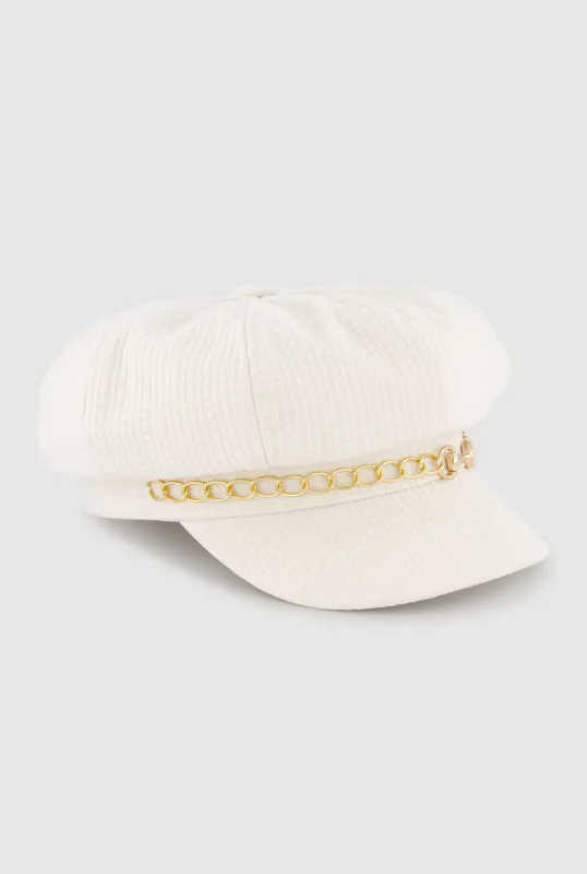 Horsebit Chain Detail Cabbie Hat sold by Rainbow