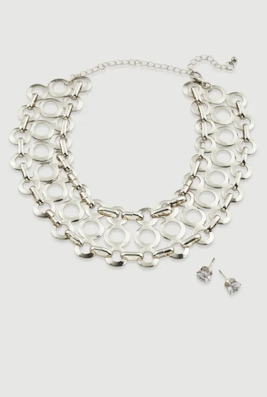 Cut Out Wide Choker Necklace with Stud Earrings sold by Rainbow