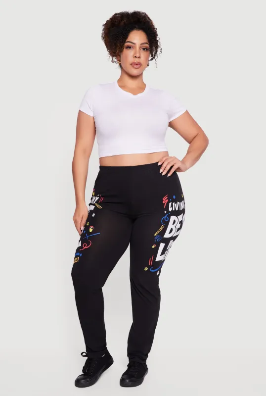 Plus Size Living My Best Life Graphic Leggings sold by Rainbow