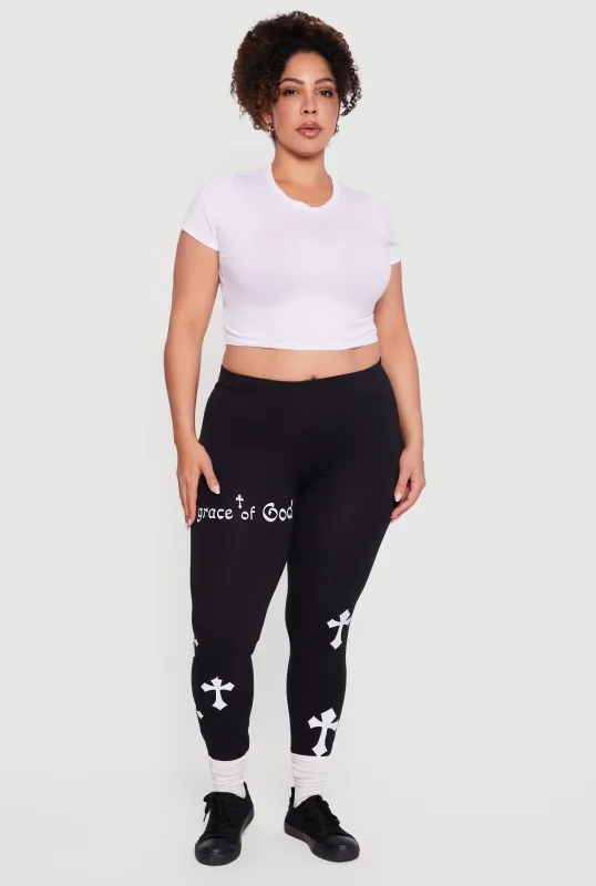 Plus Size Grace of God Cross Print Leggings sold by Rainbow
