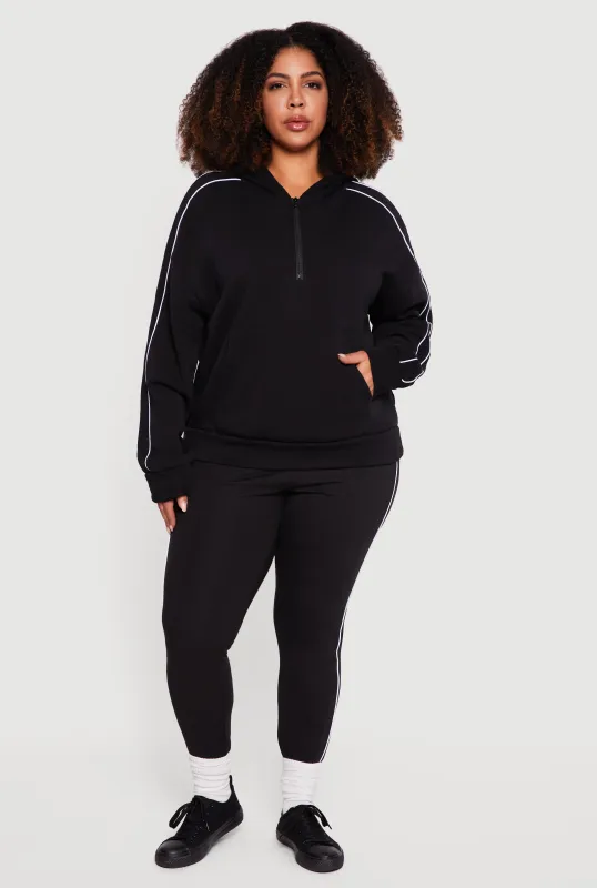 Plus Size High Waisted Contrast Piping Side Leggings sold by Rainbow