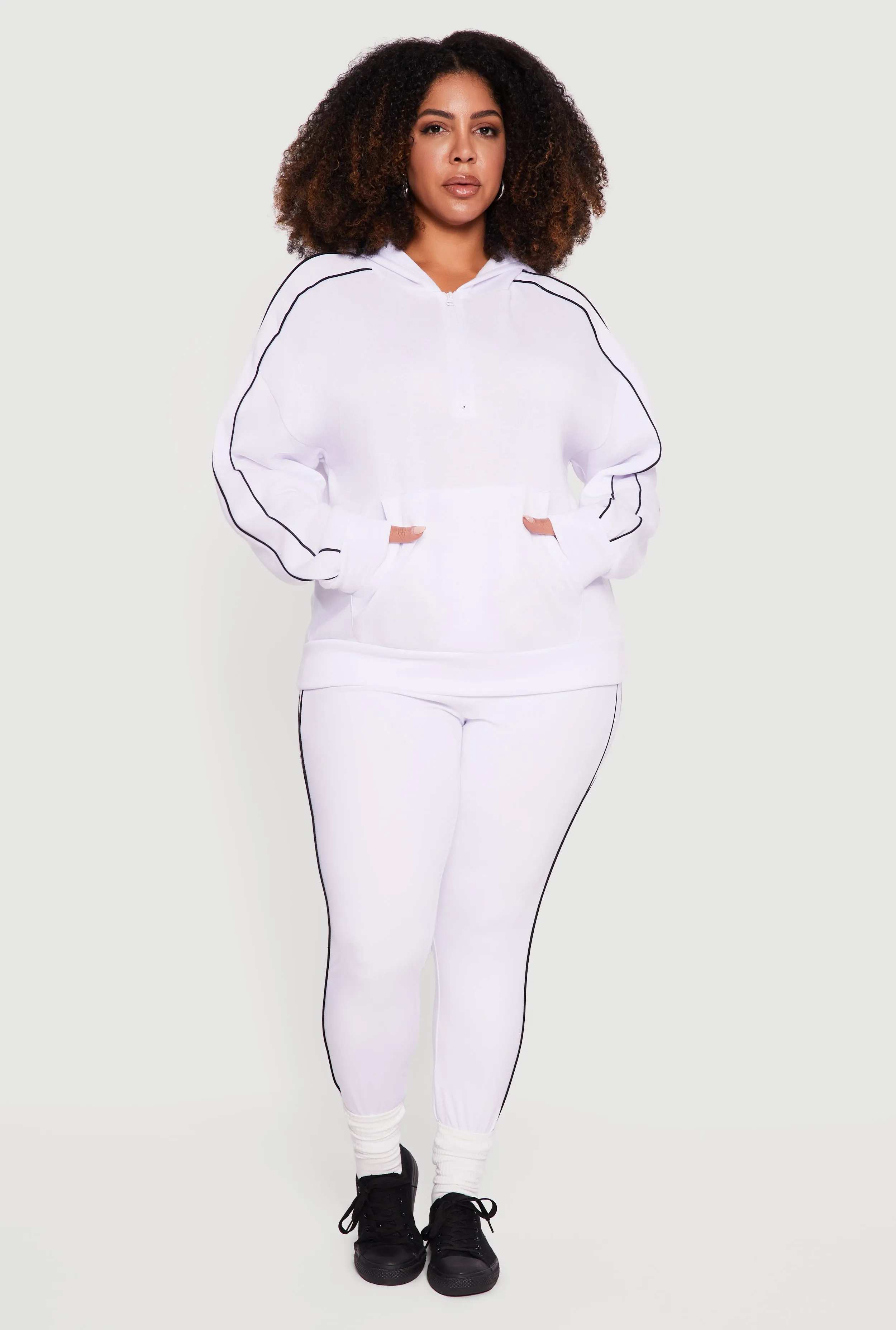 Plus Size High Waisted Contrast Piping Side Leggings sold by Rainbow