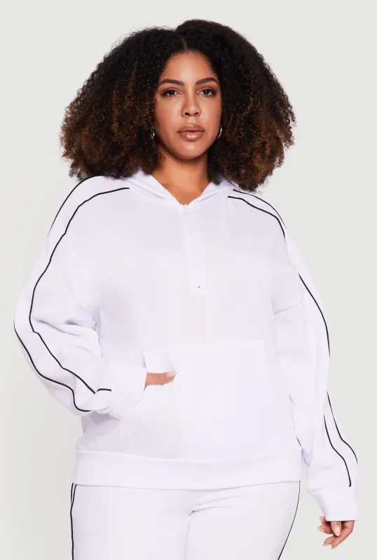 Plus Size Contrast Piping Kangaroo Pocket Pullover Hoodie sold by Rainbow