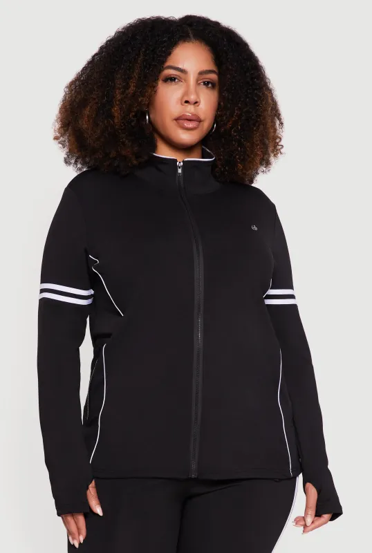 Plus Size Mock Neck Zip Front Active Jacket with Thumb Holes sold by Rainbow