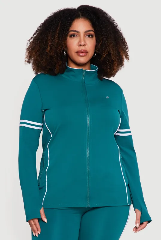 Plus Size Mock Neck Zip Front Active Jacket with Thumb Holes sold by Rainbow
