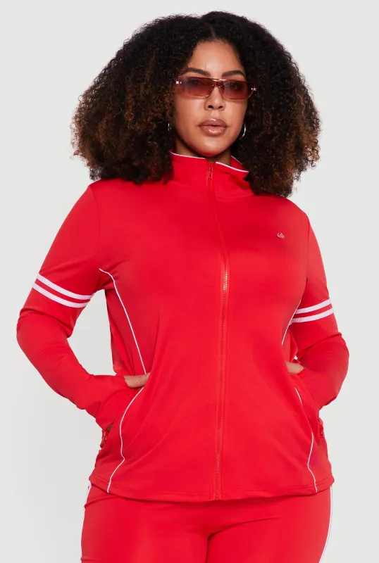 Plus Size Mock Neck Zip Front Active Jacket with Thumb Holes sold by Rainbow