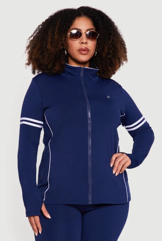 Plus Size Mock Neck Zip Front Active Jacket with Thumb Holes sold by Rainbow